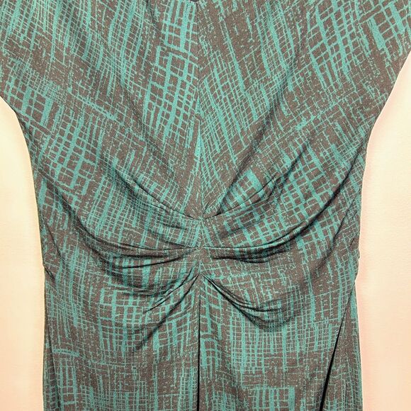 MAX MARA Teal Jersey Draped Gathered Waist Faux Wrap Dress Black Geo Print US 6 - Picture 5 of 13